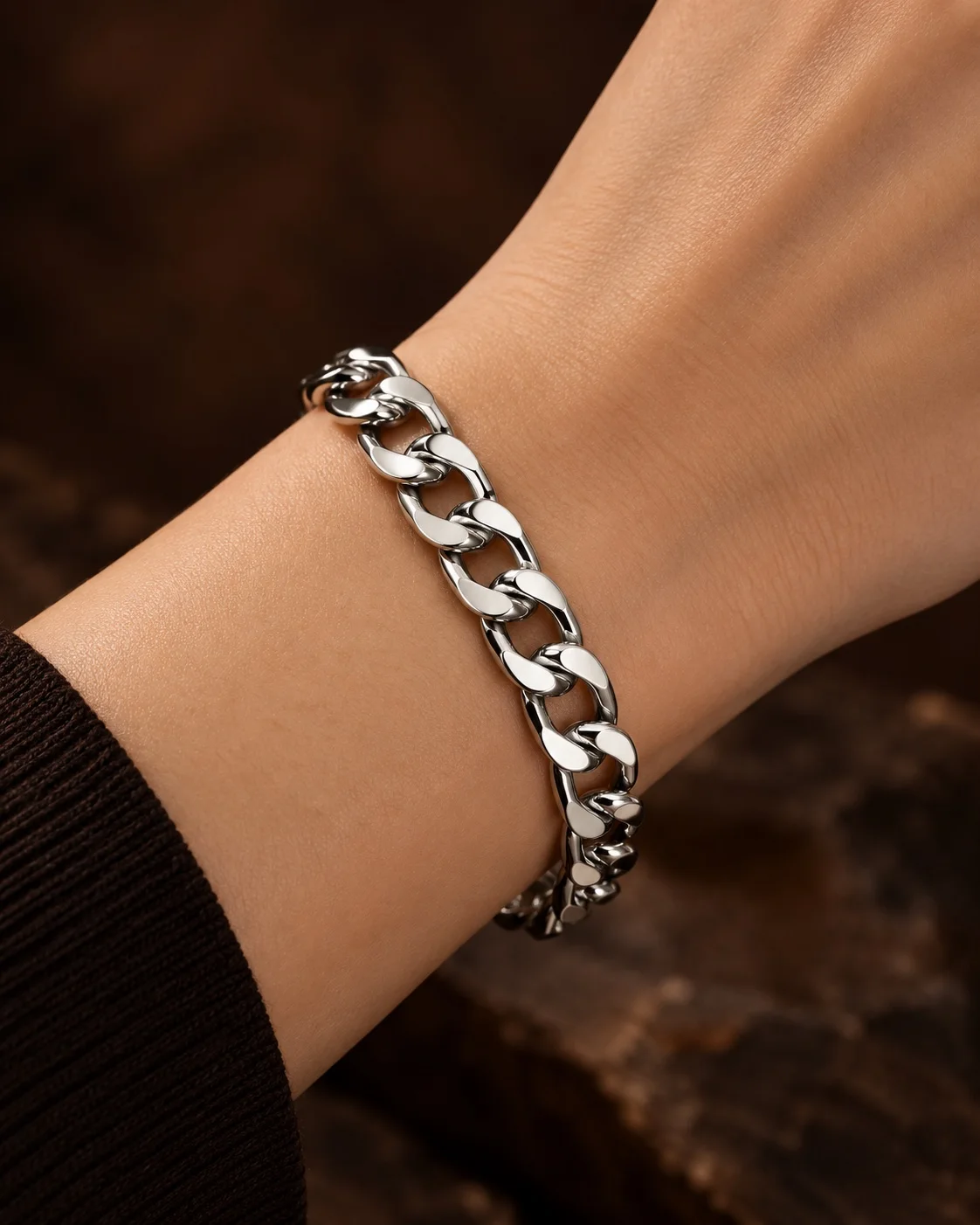 Beyaz Altın Kaplama Geniş Düz Yüzeyli Gurmet Bileklik görseli 3